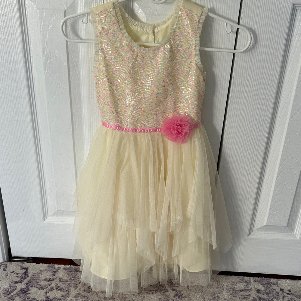 Cream and Pink Sleeveless Dress with Tulle Skirt